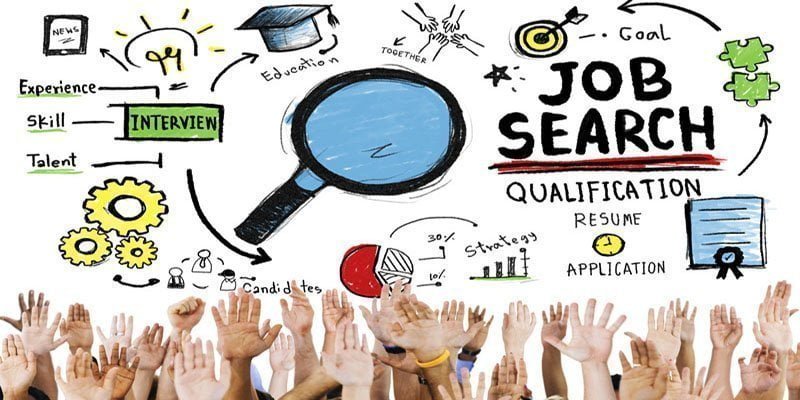 أيقونات بحث عن الوظائف و أيدي مرتفعة كثيرة